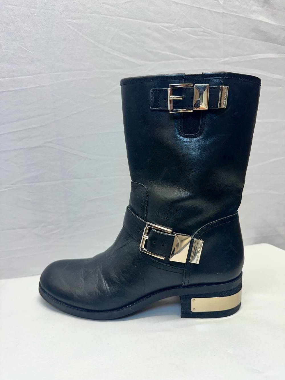Vince Camuto Black Genuine Leather Combat Moto Boots